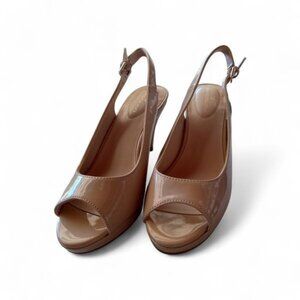 Bandolino Beige Peep-Toe Platform Slingback - Size 6.5M